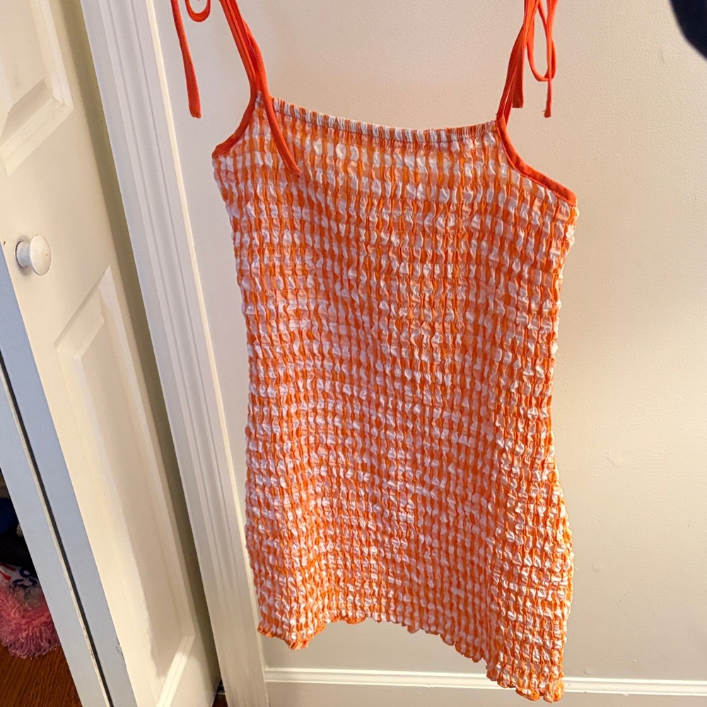 Orange and White Women's Smocked dress